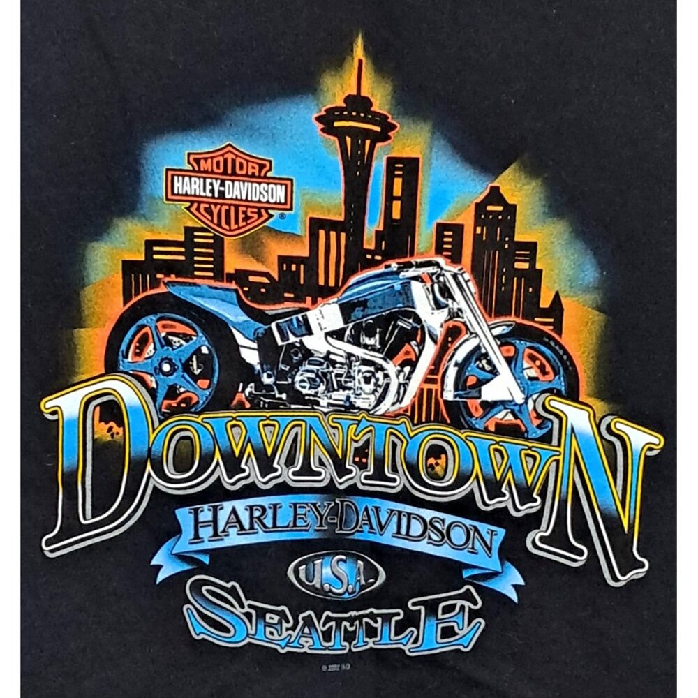Vintage Harley Davidson T Shirt Mens Size 3XL 2002 Downtown Seattle Graphic Tee